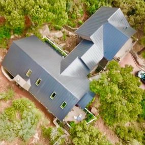 Aerial shot of a metal roof job by Hahn Roofing, Sedona AZ