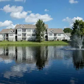 Lake view with water fountain