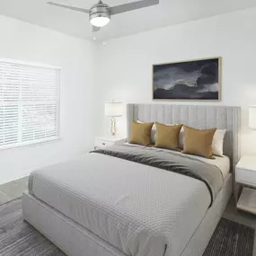 Bedroom with ceiling fan and wood-look flooring at Camden Lee Vista in Orlando, FL