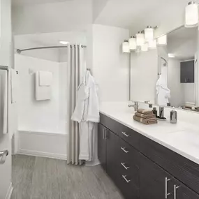 Bathroom with double sink vanity at Camden Lee Vista apartments in Orlando, FL