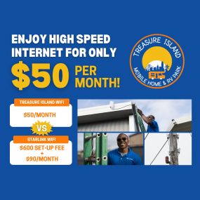 At Treasure Island Mobile Home & RV Park, we pride ourselves on offering high-speed, low-cost internet options that cater to the needs of our long-term residents. Our exclusive partnership with Kwikbit ensures that our guests have access to next-generation high-speed internet that is affordable and easy to set up.