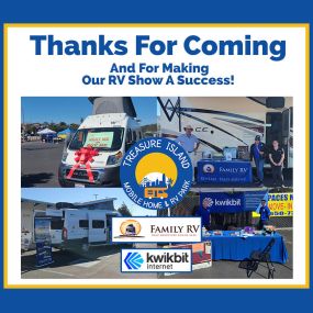 The RV Show at Treasure Island was a success! Did you know you can purchase an RV from Family RV and park it at Treasure Island? Find out more: