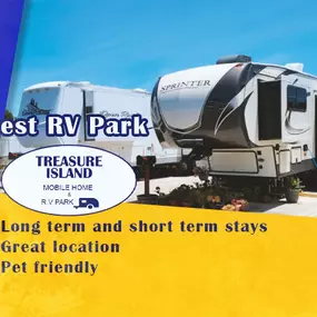 Are you looking for the perfect RV parking situation near San Francisco? 

Treasure Island Mobile Home & RV Park offers long- and short-term pet friendly RV parking, as well as dry storage rental space available. We pride ourselves in amenities we’re able to offer our customers, like multiple laundry facilities, spacious full-hookup sites, pleasant dog walk areas with baggie stations, and leisure areas with picnic tables.