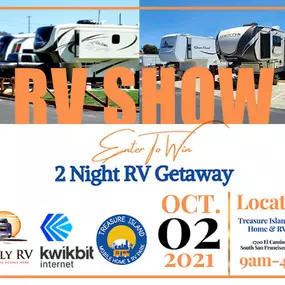 Treasure Island is hosting a fabulous RV Show on Oct 2nd, 2021! All welcome! Enter our raffle to win a 2 night getaway in an RV sponsored by Family RV.