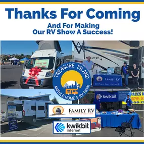 The RV Show at Treasure Island was a success! Did you know you can purchase an RV from Family RV and park it at Treasure Island? Find out more: