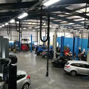 Cars inside the Ford Service Centre Old Trafford