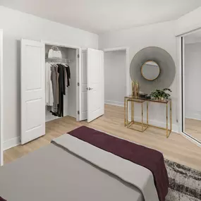 Warm Modern Style Bedroom with Double Closets