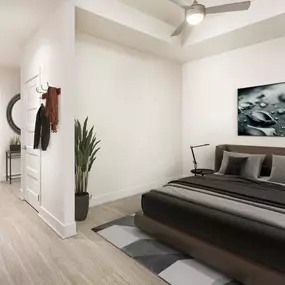Warm Modern Style bedroom in studio apartment at Camden NoMa in Washington, D.C.