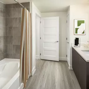 Sleek contemporary style bath at Camden NoMa apartments in Washington, D.C.
