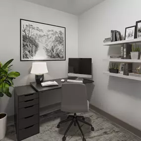 Flex space set up as an office at Camden Victory Park apartments in Dallas, TX