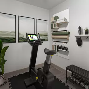 Flex space set up as a workout room at Camden Victory Park apartments in Dallas, TX