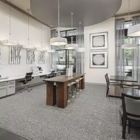 Workspace with seating and wifi printer at Camden Victory Park apartments in Dallas, TX