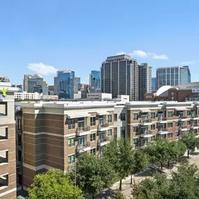 Exterior view of Camden Victory Park near the American Airlines Center and Uptown Dallas