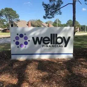 Exterior signage of Wellby Financial in Clear Lake