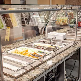 A clean, efficient healthcare foodservice station featuring Singer Equipment’s durable serving solutions