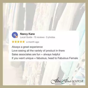 We pride ourselves on being unique and providing FABULOUS service too!!