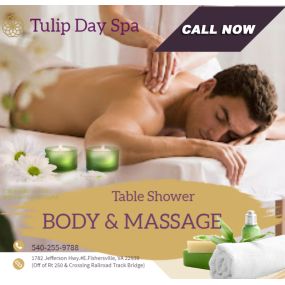 Tulip Day Spa is the place where you can have tranquility, absolute unwinding and restoration of your mind, 
soul, and body. We provide to YOU an amazing relaxation massage along with therapeutic sessions 
that realigns and mitigates your body with a light to medium touch utilizing smoother strokes.