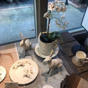 Rabbits from Thailand keeping company with our new Gien from France. Need a table fresh-up? Let us help you.....