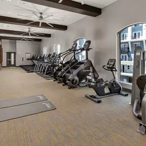 Fitness center cardio machines and stretching area