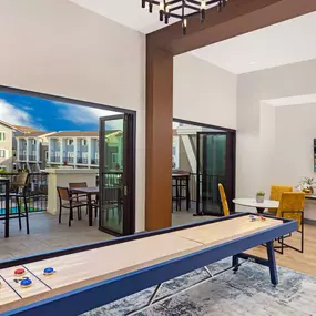 Shuffleboard table inside resident lounge