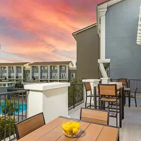 Camden Harbor View Resident Lounge Terrace with Dining and a view