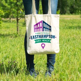 Easthampton Art Walk logo on a canvas shopping bag
