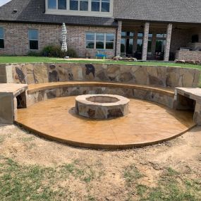 Stonework patio and fire pit completed project - McFall Masonry - Texas