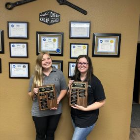 Look at both of our amazing gals getting Employee of the month for September! Congratulations to both of you Kaylee and Alissa! You both are huge assets to the team and we are happy to have you here at McCormick Automotive Center!