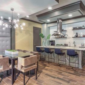 Resident lounge with large entertaining kitchen at Camden Asbury Village in Raleigh, NC