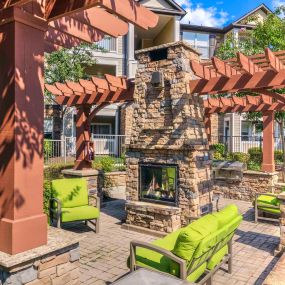 Outdoor fireside lounge at Camden Asbury Village in Raleigh, NC