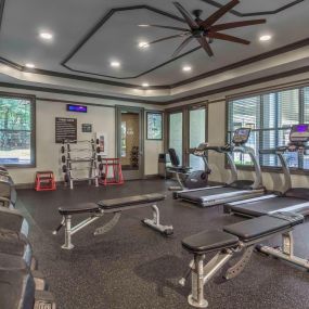 24-Hour Fitness Center with Cardio Machines and Free Weights at Camden Asbury Village in Raleigh, NC