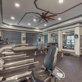 24 hour fitness center with cardio and weight machines at Camden Asbury Village in Raleigh, NC
