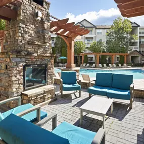 Camden Asbury Village Apartments Raleigh NC Outdoor Lounge with Fireplace