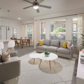 Spacious living room and breakfast bar at Camden Caley in Englewood, CO