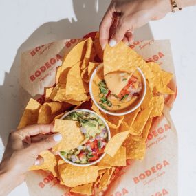 Chips, Guac, and Queso at Bodega Taqueria y Tequila