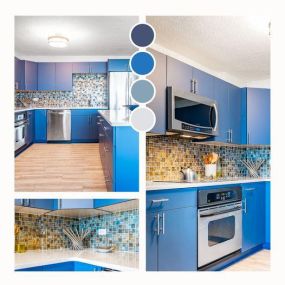 Do you love this unique and fun kitchen design? Blue is my favorite color and my vote is YES! #unique #kitchen #design #kitchentuneupsavannahbrunswick