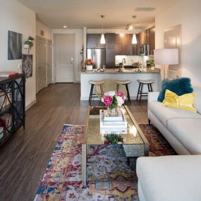 The Marling Apartment Living room and open kitchen view