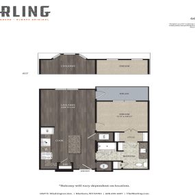 The Marling Floor Plan A-1 663 -737 sq ft