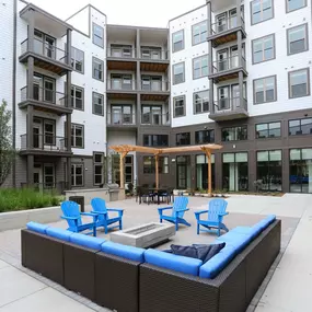 The Marling Apartment Fireplace and courtyard