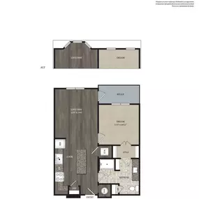 The Marling Floor Plan A-1 663 -737 sq ft