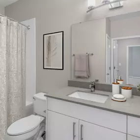 Bathroom with large mirror