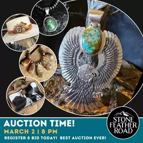 Welcome to the next STONE FEATHER ROAD Auction!!
***AUCTION LINK***
https://www.stonefeatherroad.com/pages/sfr-auction#!/
???? We are excited to provide you again with an opportunity to bid virtually on unique and unusual items in an auction format. We will feature stunning and collectible pieces from the STONE FEATHER ROAD Lifestyle Brand.