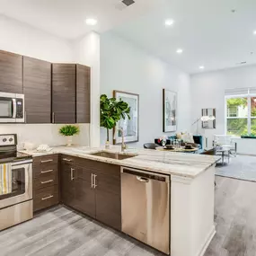 Kitchen open concept living natural light tall ceilings