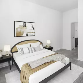 Bedroom with en suite bathroom at Camden Dulles Station apartments in Herndon, VA