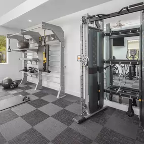 24 hour fitness center matrix weight machine and trx machine with kettle bells and stability balls