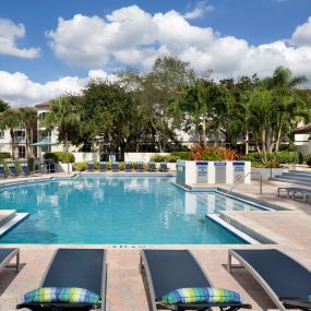 Resort style pool with expansive sundeck