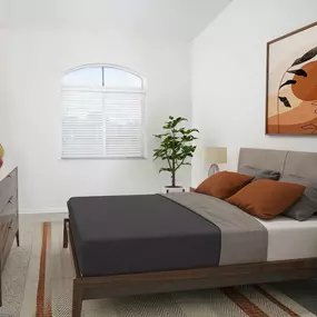 Bedroom with high ceilings and natural light at Camden Portofino apartments in Pembroke Pines, FL