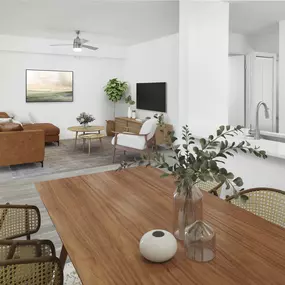 Dining and living room in the Alberti floorplan at Camden Portofino in Pembrooke Pines, FL.