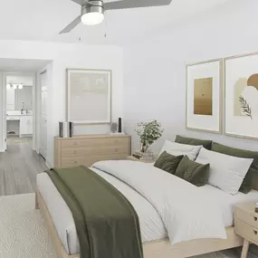 Primary bedroom in the Alberti floorplan at Camden Portofino in Pembroke Pines, FL.