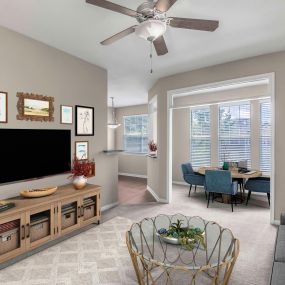 Living room with adjacent sunroom